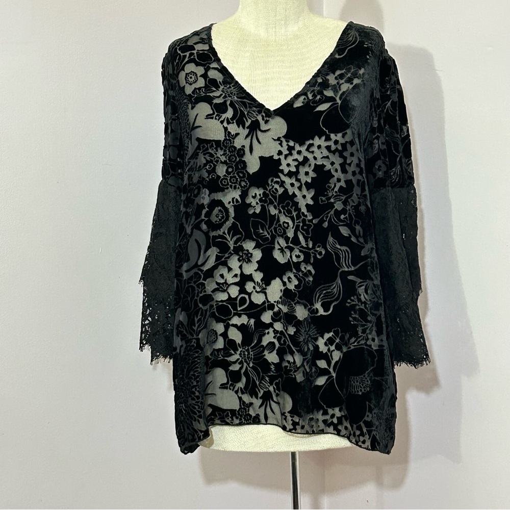 Johnny Was Burnout Velvet and Lace Top